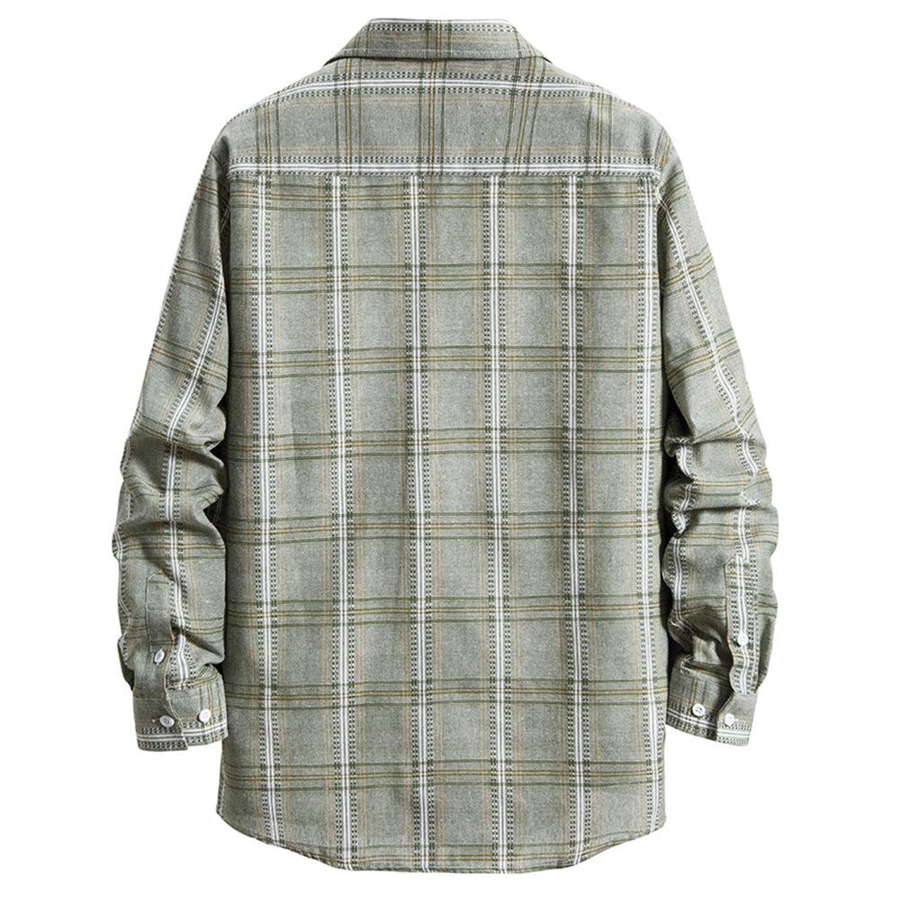 Men's Oversize Loose Cotton Plaid Shirt Green