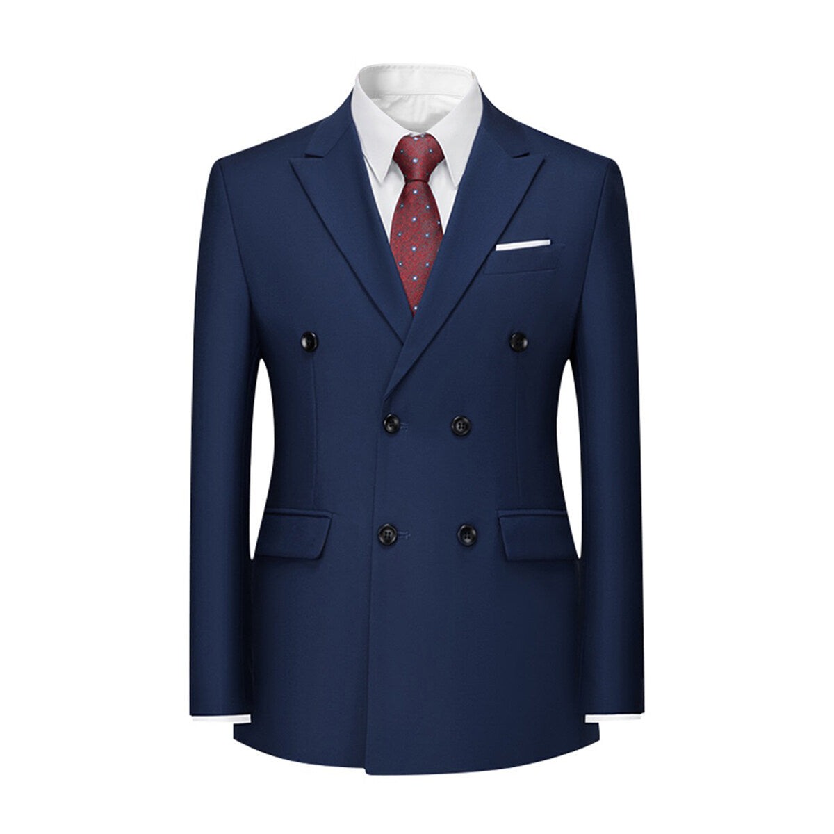 Men's Solid Color Double Breasted Business Suit Navy