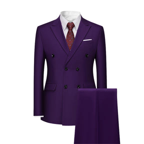 Men's Solid Color Double Breasted Business Suit Purple