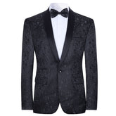 Men's Floral Jacquard Dress Suit Jacket Printed Tux Blazer Black