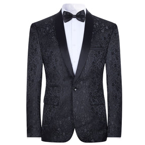 Men's Floral Jacquard Dress Suit Jacket Printed Tux Blazer Black
