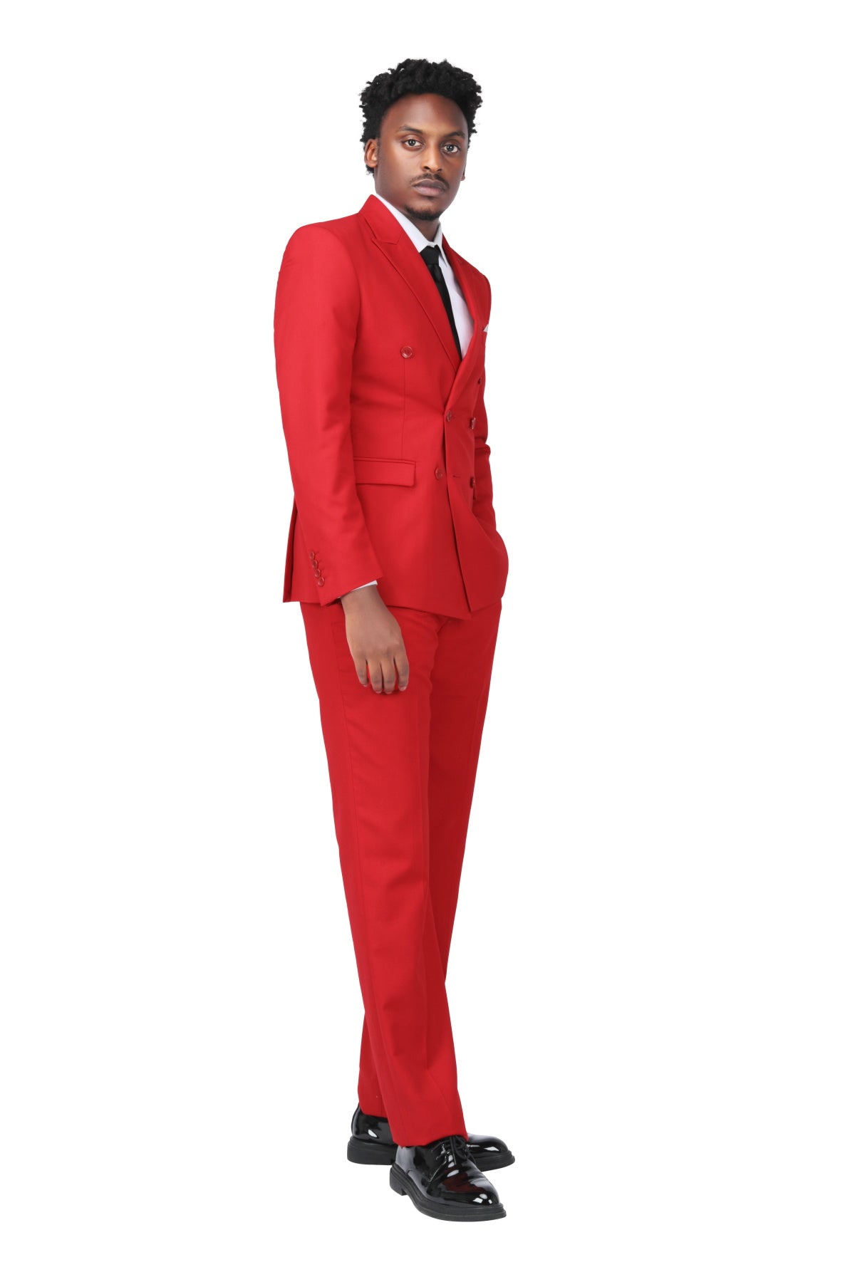 2-Piece Double Breasted Solid Color Red Suit
