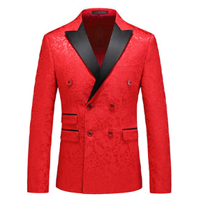 Men's Color Block Print Double Breasted Suit Red