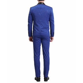 3-Piece Slim Fit Jacquard Suit Blue