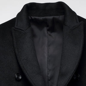 Men's Solid Color Double Breasted Lapel Coat Black