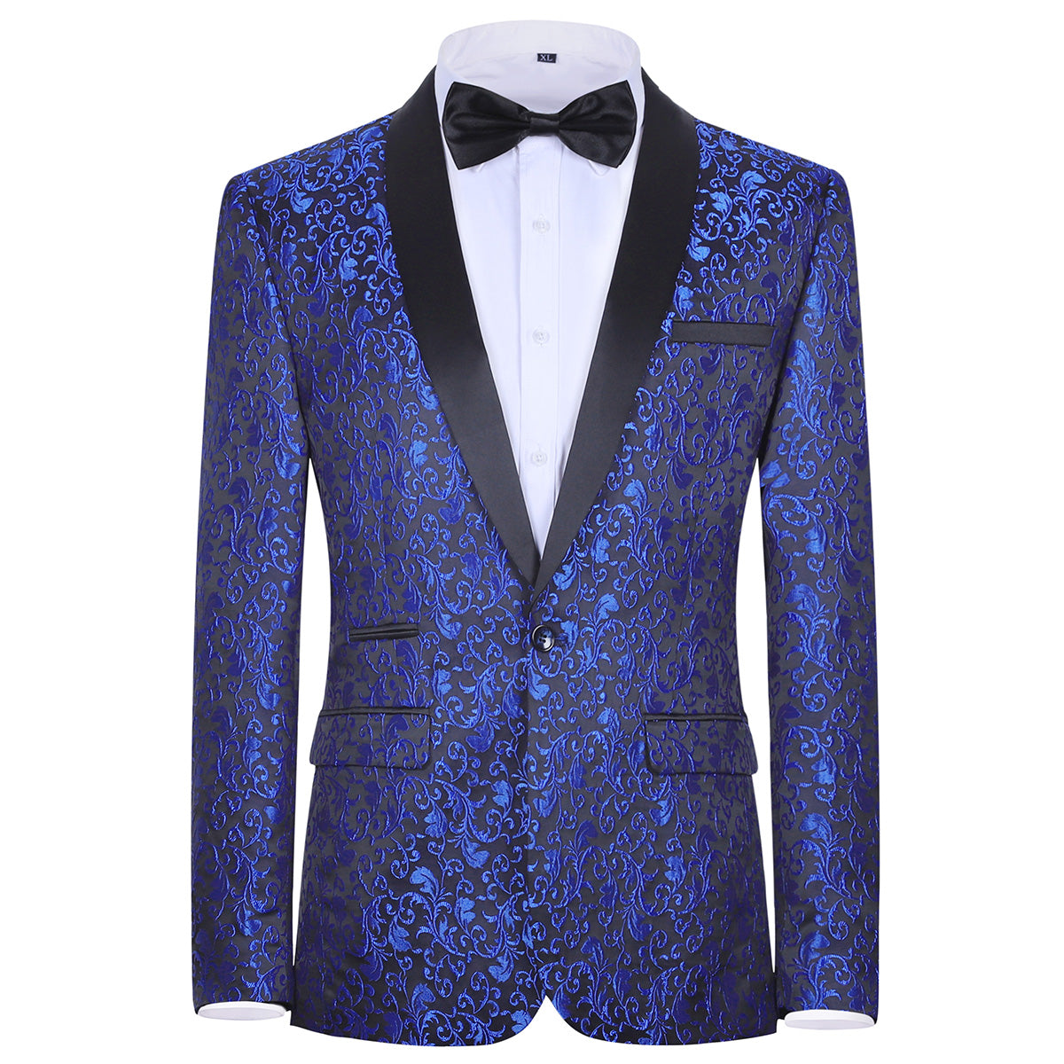 Men's Floral Jacquard Dress Suit Jacket Printed Tux Blazer Blue