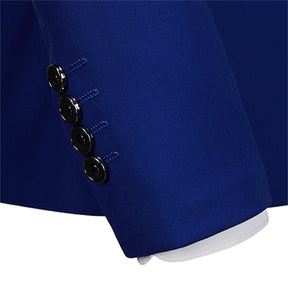 Men's Solid Color Double Breasted Business Suit Blue