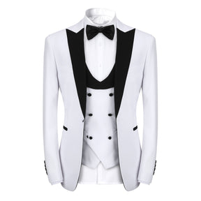 3 Piece Men's Suits One Button Slim Fit Peaked Lapel Tuxedo White