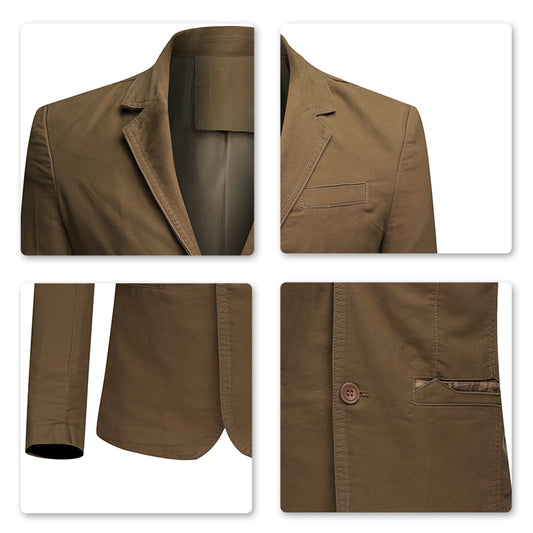 Cotton Dark Khaki Jacket Two-Button Casual Blazer - Cloudstyle