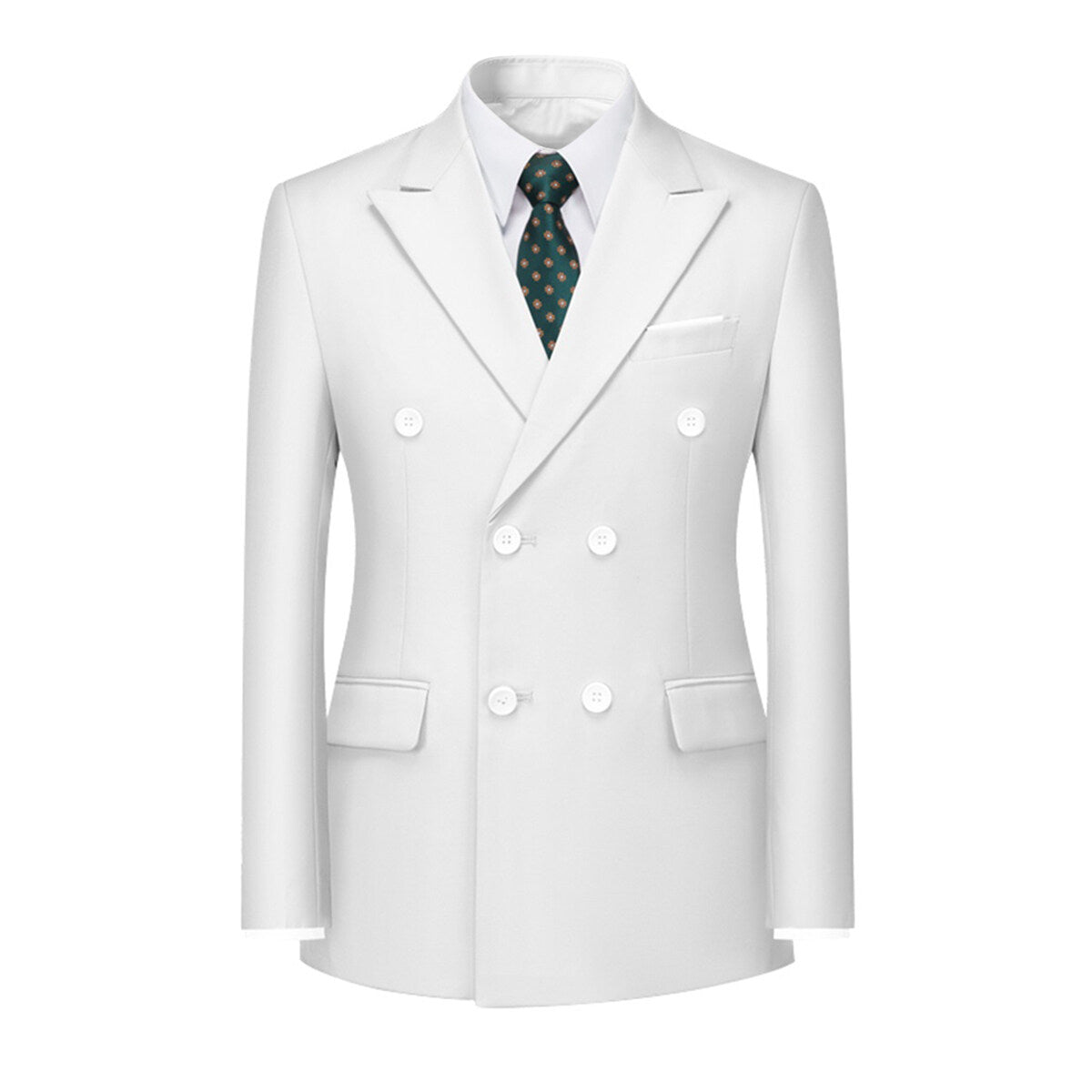 Men's Solid Color Double Breasted Business Suit White