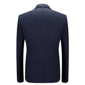 3-Piece Slim Fit Solid Color Jacket Smart Wedding Formal Suit Dark Blue