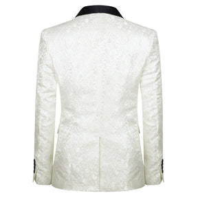 Men's Floral Jacquard Dress Suit Jacket Printed Tux Blazer White