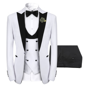 3 Piece Men's Suits One Button Slim Fit Peaked Lapel Tuxedo White