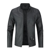 Men's Leather Jacket Casual Zip Up Motorcycle Outwear Black