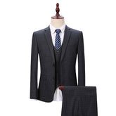Mens 3-Piece Plaid Two Button Suit Slim Fit Grey
