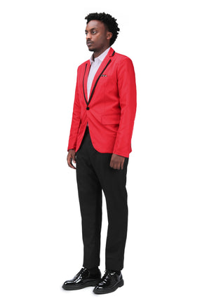 Men's One Button Solid Color Casual Blazer Red