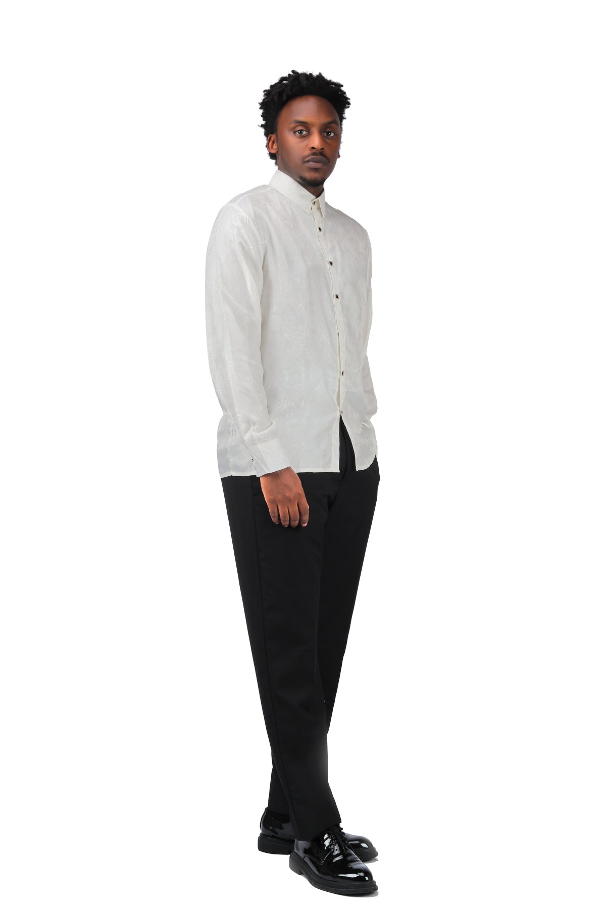 Slim Fit Embroidered White Paisley Shirt