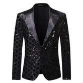 Slim Fit Diamond Check Black Blazer Metal Sequins