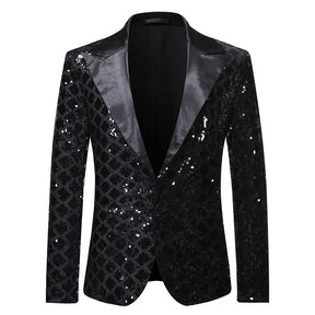 Slim Fit Diamond Check Black Blazer Metal Sequins