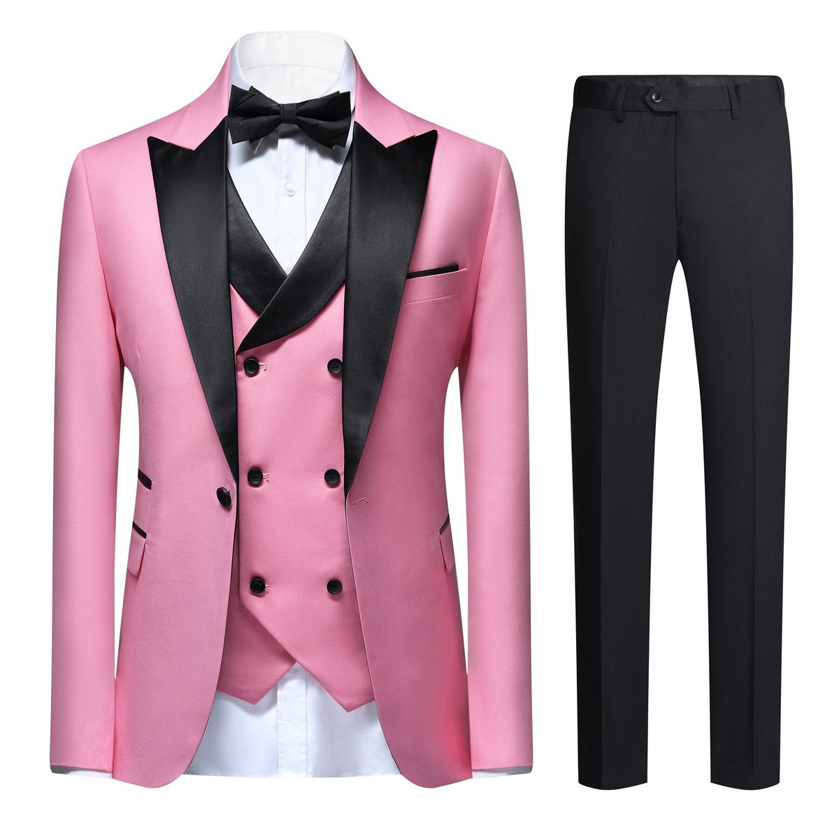 3-piece Men's Solid Color Notched Lapel Back Center Vent Suit Pink