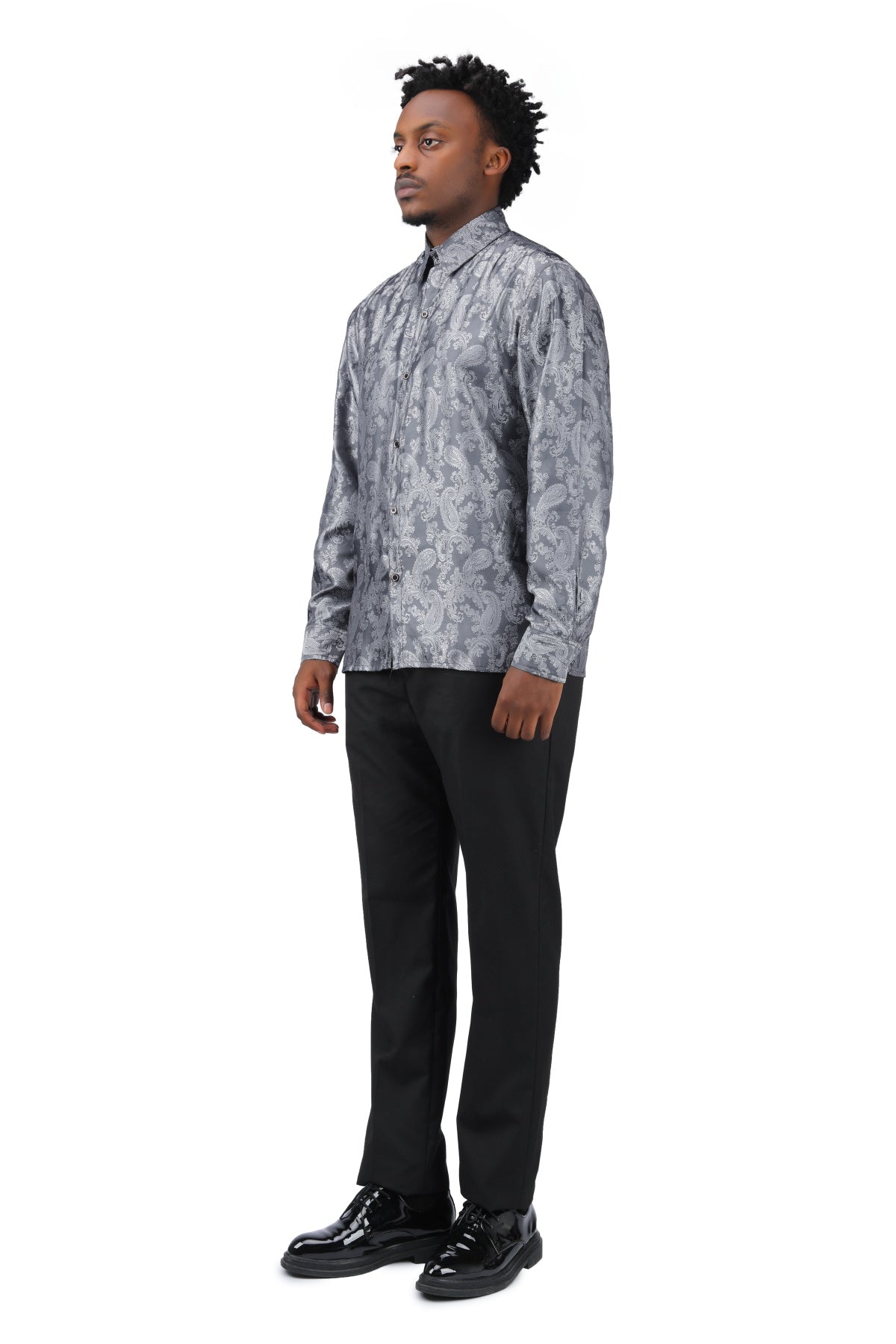 Slim Fit Embroidered Grey Paisley Shirt