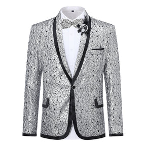 3-Piece Slim Fit Silver Sequin Fish Scales Suit