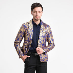 Slim Fit Navy Glitter Paisley Blazer