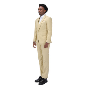 3-Piece One Button Formal Suit Beige Suit