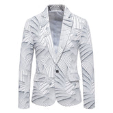 Printed One Button Single-breasted Blazer White