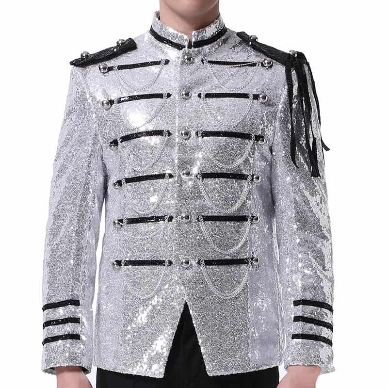 Silver Costume Sequins Blazer Prom Vintage Jacket