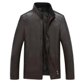 Standing Collar Leather Jacket Brown