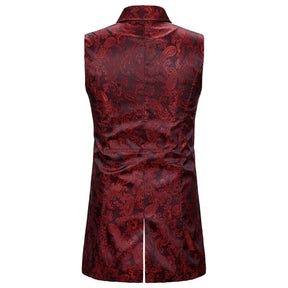 Paisley Dress Vest Floral Sleeveless Tailcoat Maroon