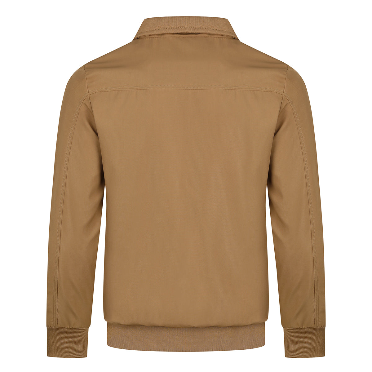 Yellow # Men's lightweight outdoor zipper windbreaker jacket with stand collar and long sleeves, softshell casual coat with 2 zipper pockets and ribbed knit cuffs, fully lined yellow jacket for business, daily wear, golf and outdoor activities, isolated on white background.