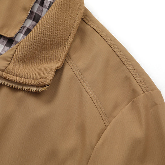 Yellow # Men's lightweight outdoor zipper windbreaker jacket with stand collar and long sleeves, softshell casual coat with 2 zipper pockets and ribbed knit cuffs, fully lined yellow jacket for business, daily wear, golf and outdoor activities, isolated on white background.