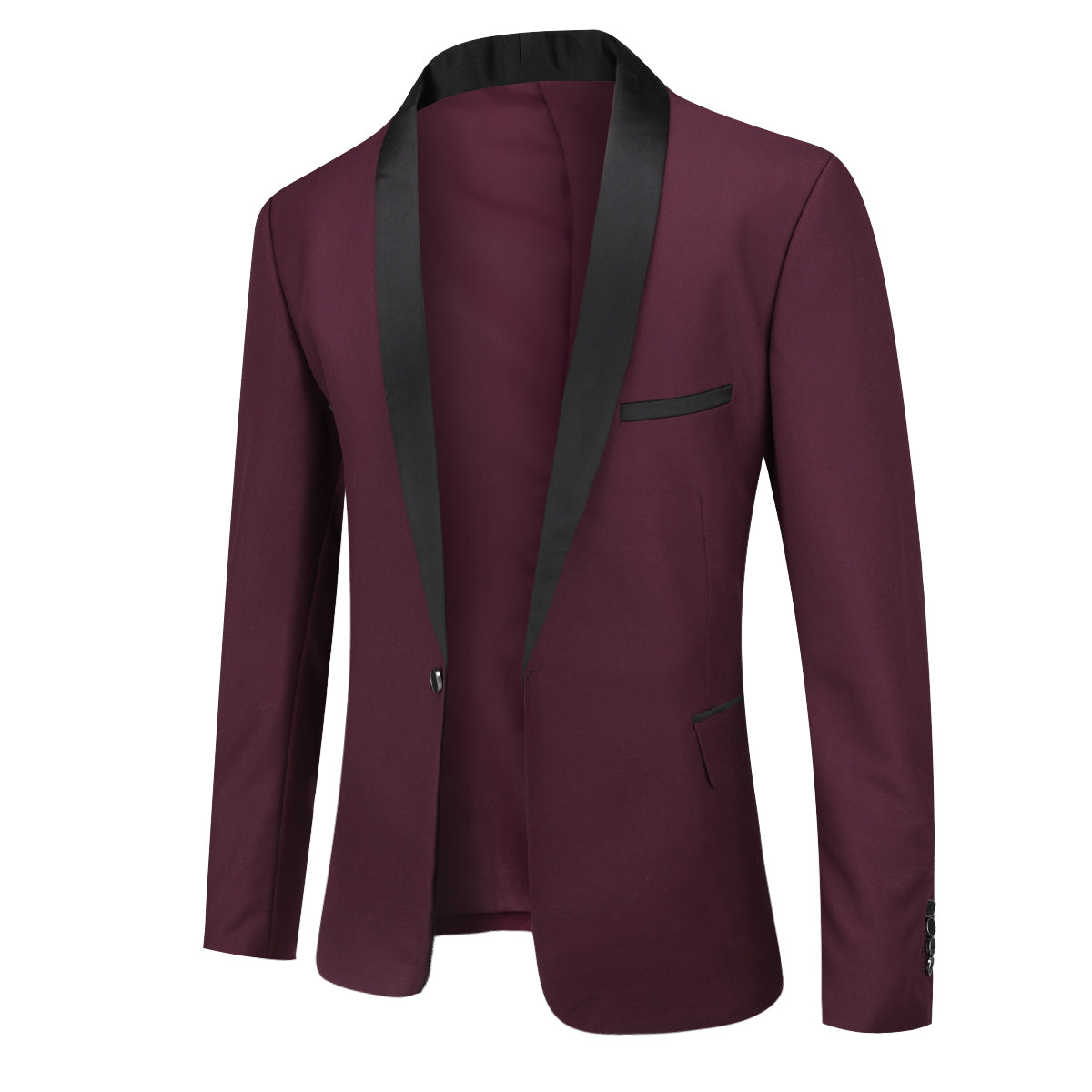 Red # Men's slim fit 2-piece casual suit with one-button closure and single-breasted design, solid red blazer jacket with matching trousers for party, wedding, prom and daily wear, isolated on white background.