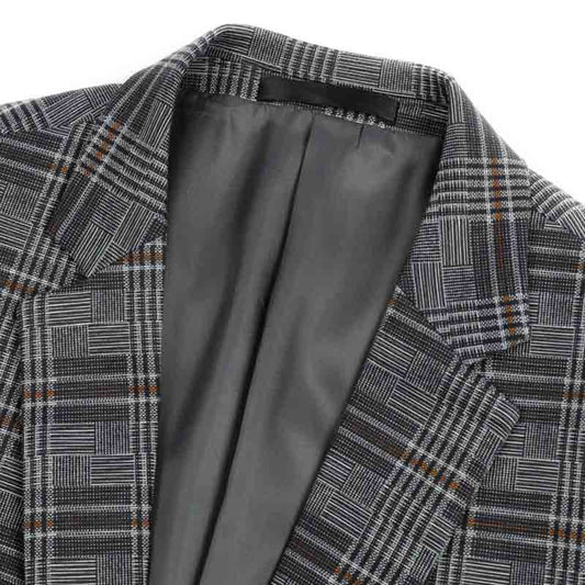 Multi-color # Men's slim fit plaid stripe casual blazer coat with one-button peaked lapel and 4-button cuffs, fully lined with chest pocket for party, event, business and daily wear, isolated on white background.