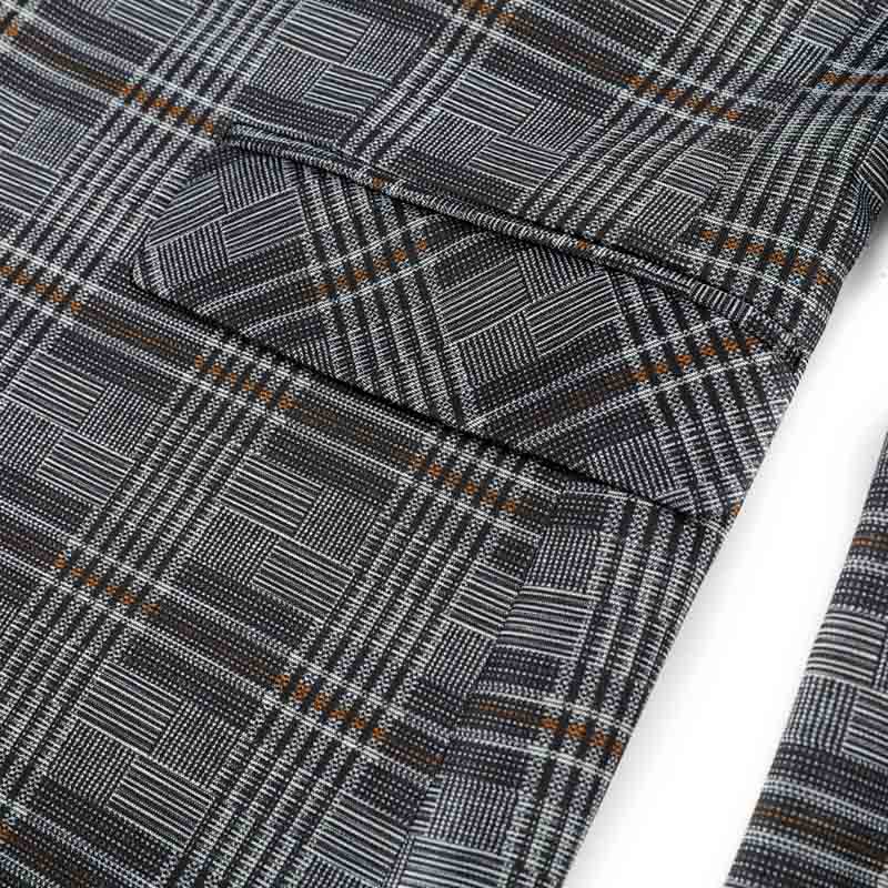Multi-color # Men's slim fit plaid stripe casual blazer coat with one-button peaked lapel and 4-button cuffs, fully lined with chest pocket for party, event, business and daily wear, isolated on white background.
