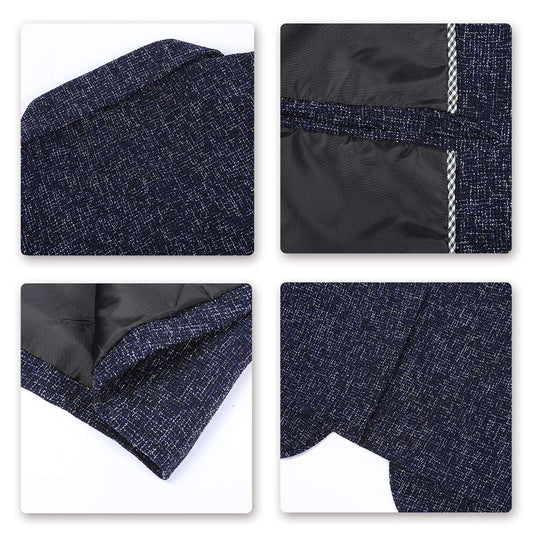 Blue # Men's one-button casual blazer with flat collar and single-breasted closure, stylish blue sport coat jacket with premium polyester viscose blend fabric and eco-friendly buttons for business, office, wedding and daily wear, isolated on white background.