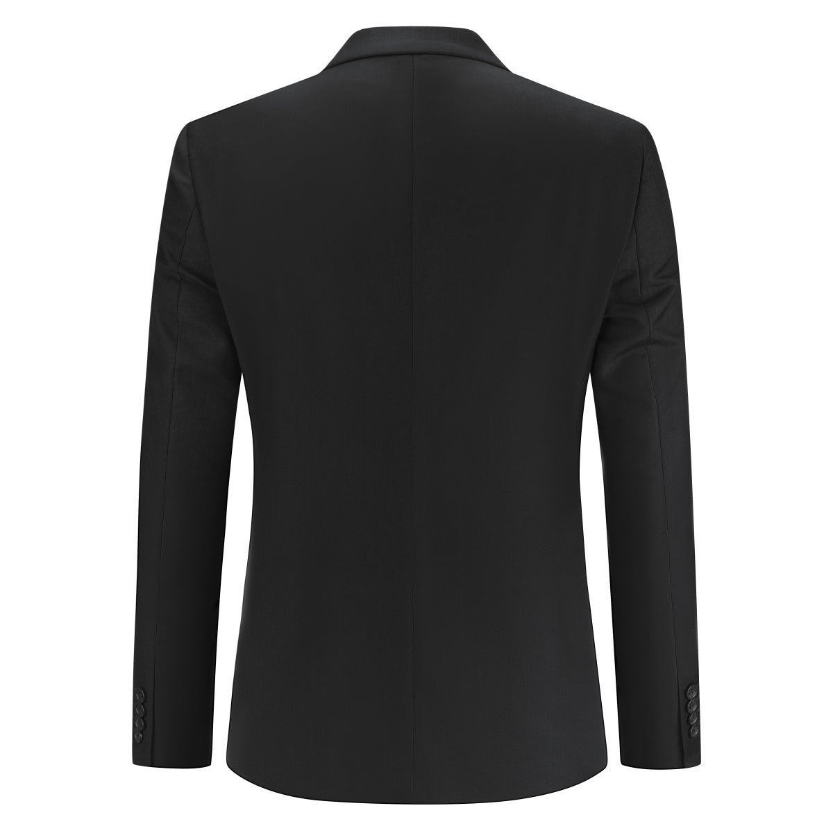 Black # Men's double breasted black suit, slim fit 2-piece formal attire with classic peaked lapel design, perfect for daily office and wedding events, studio photography on clean white background.
