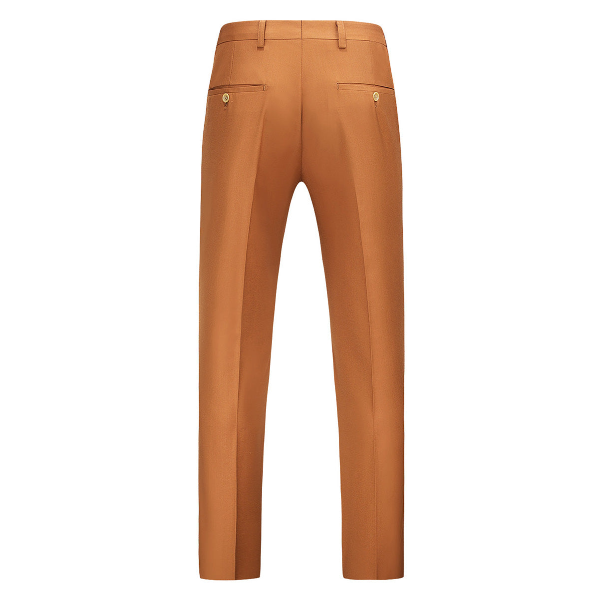 GoldenRod # Men's modern fit straight leg classic dress pants with flat front and extended waist strap, comfortable cotton polyester blend slacks with slanted side pockets for business, office, wedding and daily wear, isolated on white background.