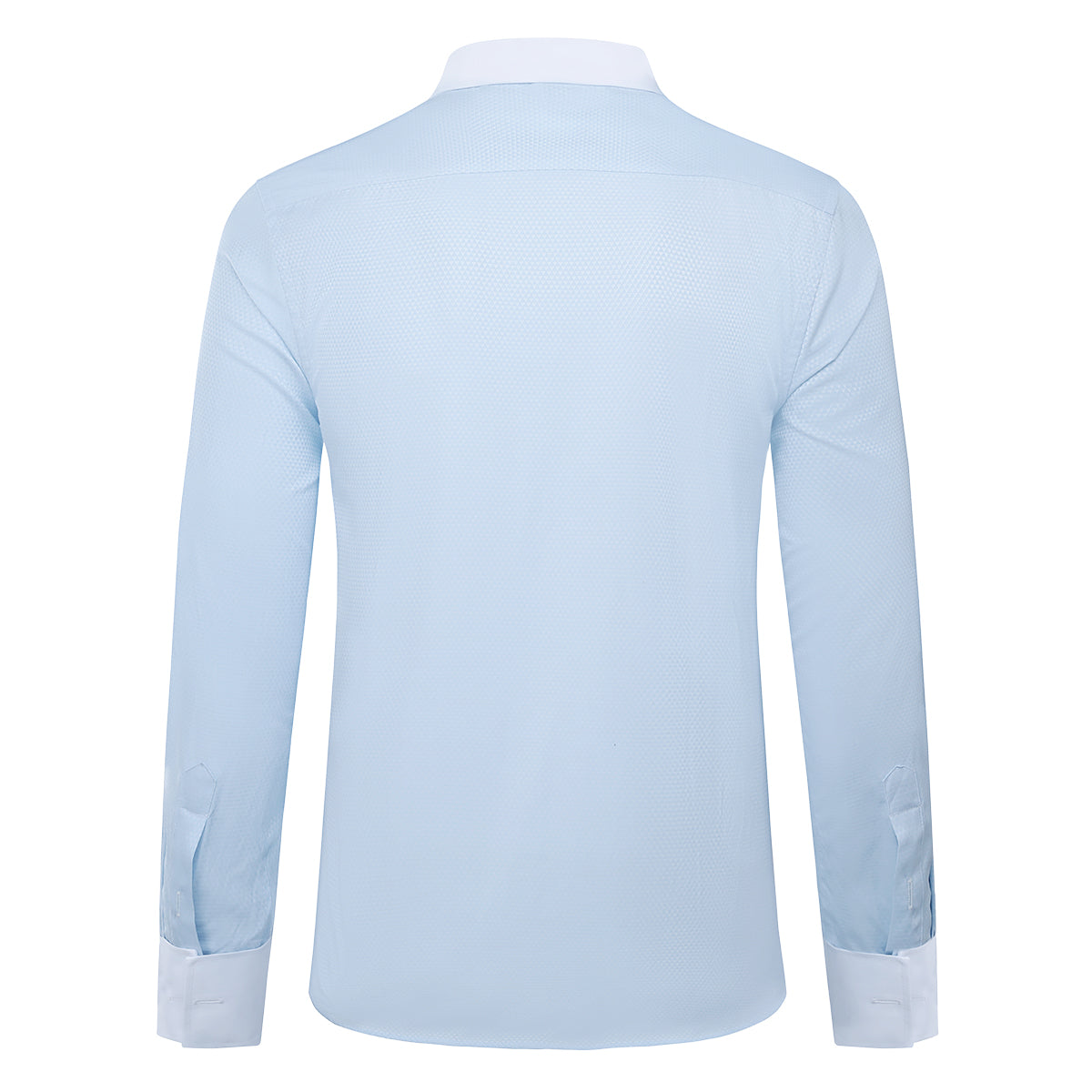 Light Blue # Men's slim fit button-down stripe checked dress shirt, long sleeve point collar with 2-button cuffs, soft breathable polyester casual formal top for business, office, wedding, party and daily wear, isolated on white background.