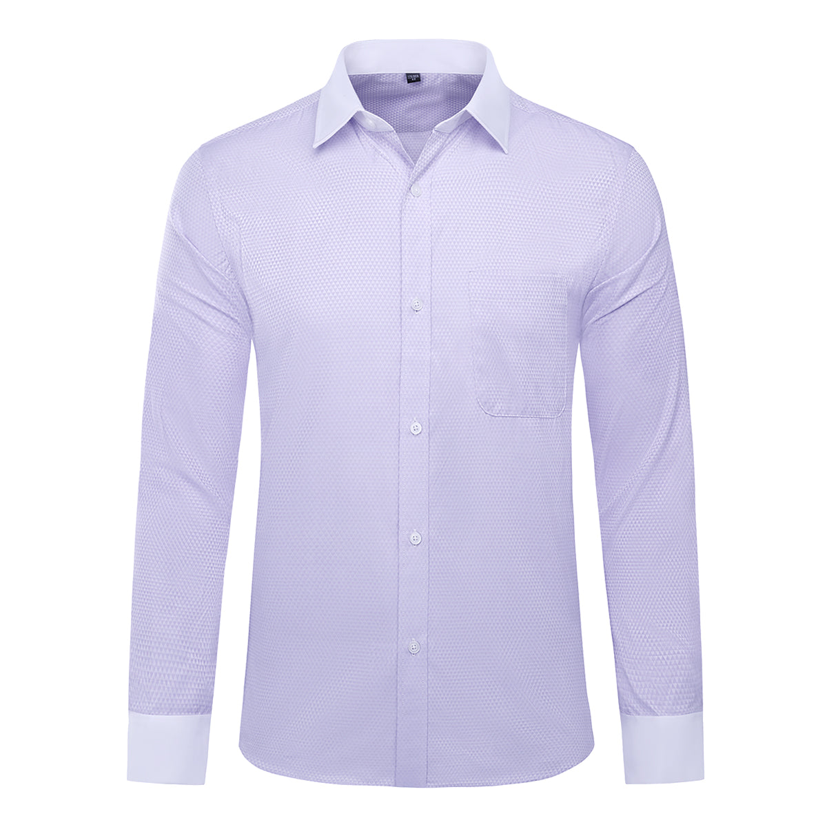 Light Purple # Men's slim fit button-down stripe checked dress shirt, long sleeve point collar with 2-button cuffs, soft breathable polyester casual formal top for business, office, wedding, party and daily wear, isolated on white background.
