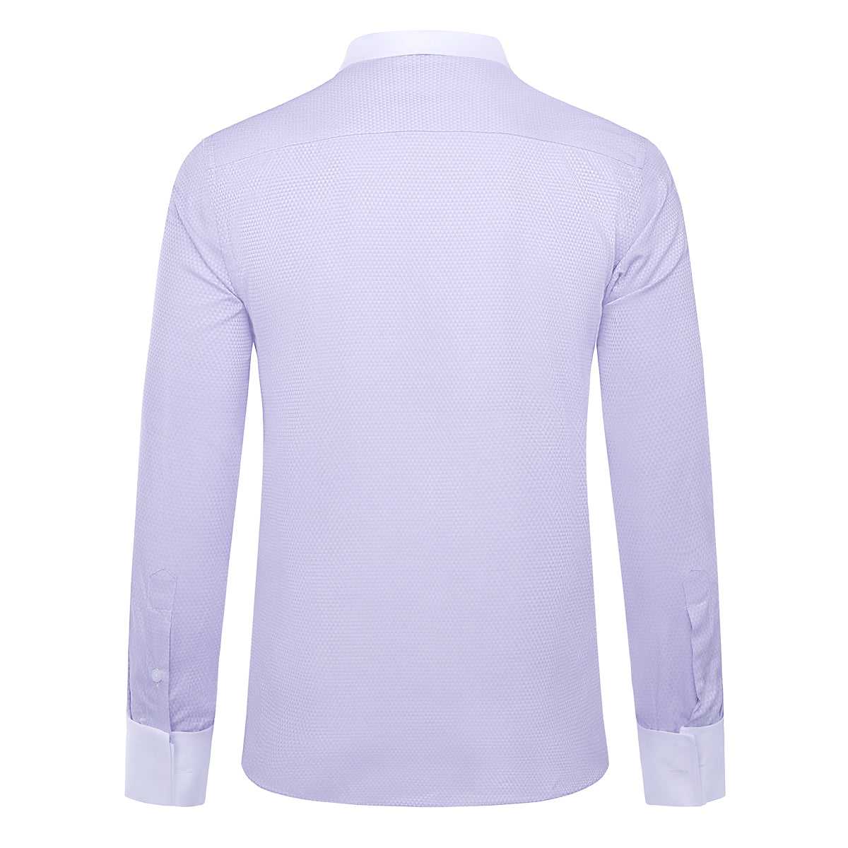 Light Purple # Men's slim fit button-down stripe checked dress shirt, long sleeve point collar with 2-button cuffs, soft breathable polyester casual formal top for business, office, wedding, party and daily wear, isolated on white background.