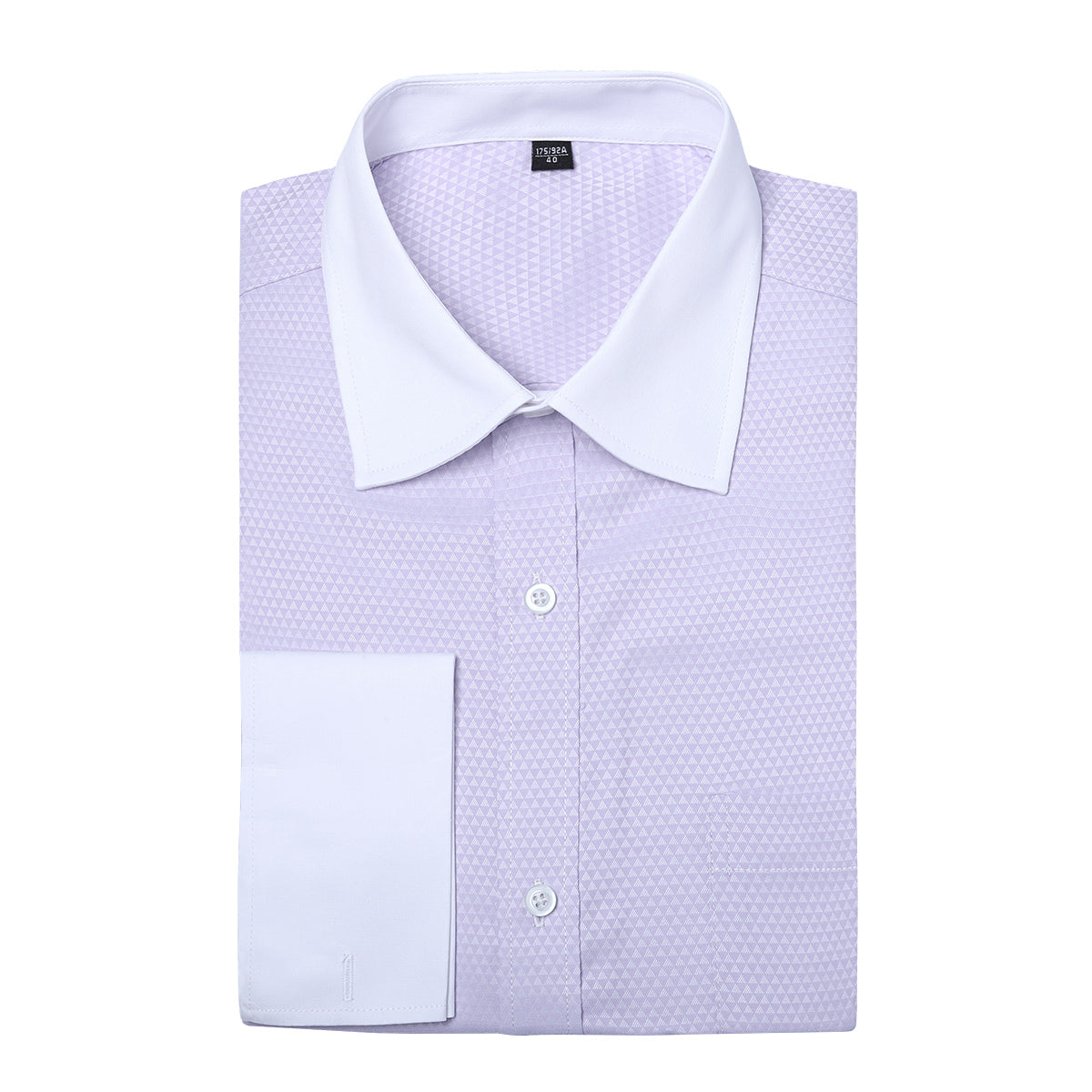 Light Purple # Men's slim fit button-down stripe checked dress shirt, long sleeve point collar with 2-button cuffs, soft breathable polyester casual formal top for business, office, wedding, party and daily wear, isolated on white background.