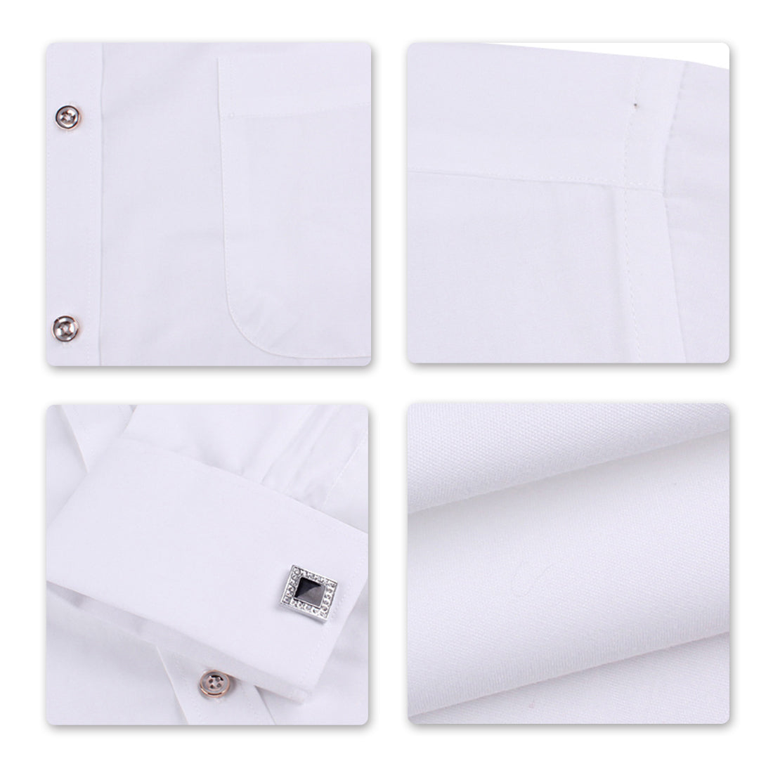 White # Men's slim fit button-down stripe checked dress shirt, long sleeve point collar with 2-button cuffs, soft breathable polyester casual formal top for business, office, wedding, party and daily wear, isolated on white background.
