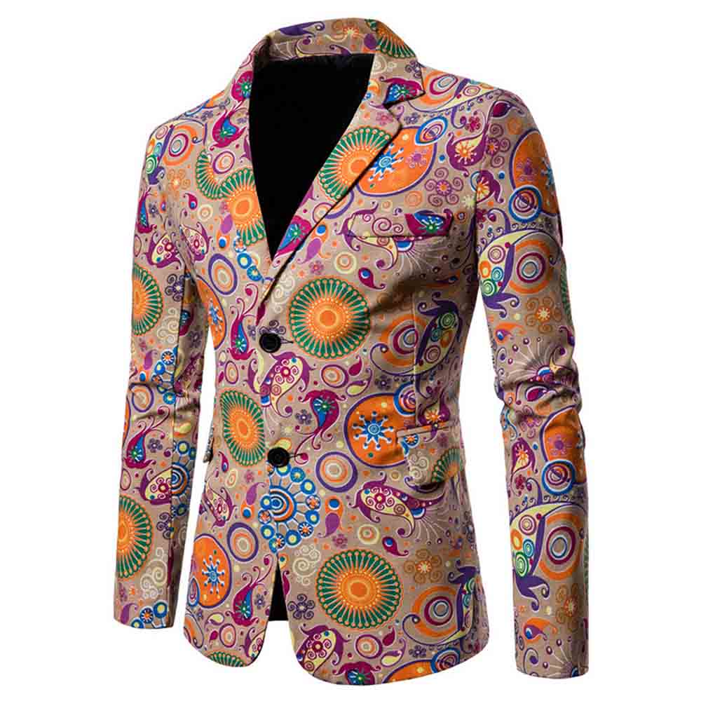 Multi-color # Men's floral printed casual blazer with single-breasted two-button notched lapel, soft cotton-poly blend sport coat with random cutting floral pattern for party, prom, banquet, show and festival, isolated on white background.