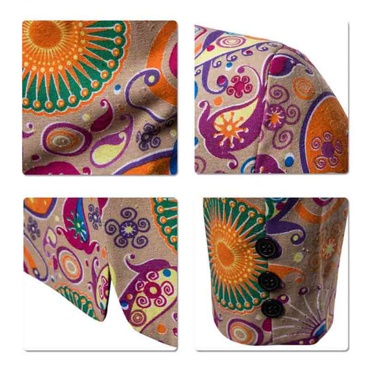Multi-color # Men's floral printed casual blazer with single-breasted two-button notched lapel, soft cotton-poly blend sport coat with random cutting floral pattern for party, prom, banquet, show and festival, isolated on white background.
