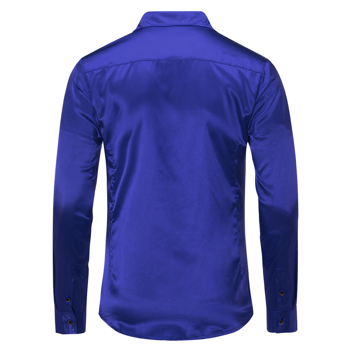 Blue # Men's casual fashion shiny long sleeve lapel shirt, slim fit point collar button-closure with two sleeve buttons, tone-to-tone embroidery design in smooth breathable polyester blend fabric for party, wedding, business, prom and daily wear, isolated on white background.Men's Casual Fashion Shiny Long Sleeve Lapel Shirt Blue - Cloudstyle