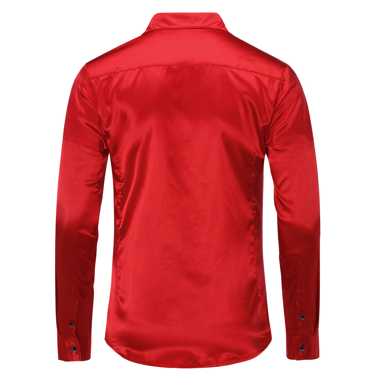 Red # Men's shiny long sleeve slim fit lapel shirt with point collar and button closure, red casual dress shirt with tone-to-tone embroidery and two-button cuffs for party, prom, wedding, business and daily wear, isolated on white background.