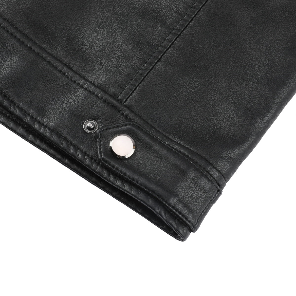 Black # Men's casual zip-up motorcycle leather jacket with multi-pocket design and solid color简约 style, black genuine leather outwear with smooth seams and breathable comfort for daily wear, motorcycle riding, party and casual occasions, isolated on white background.